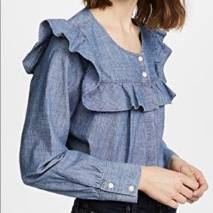 Chambray ruffle yoke blouse